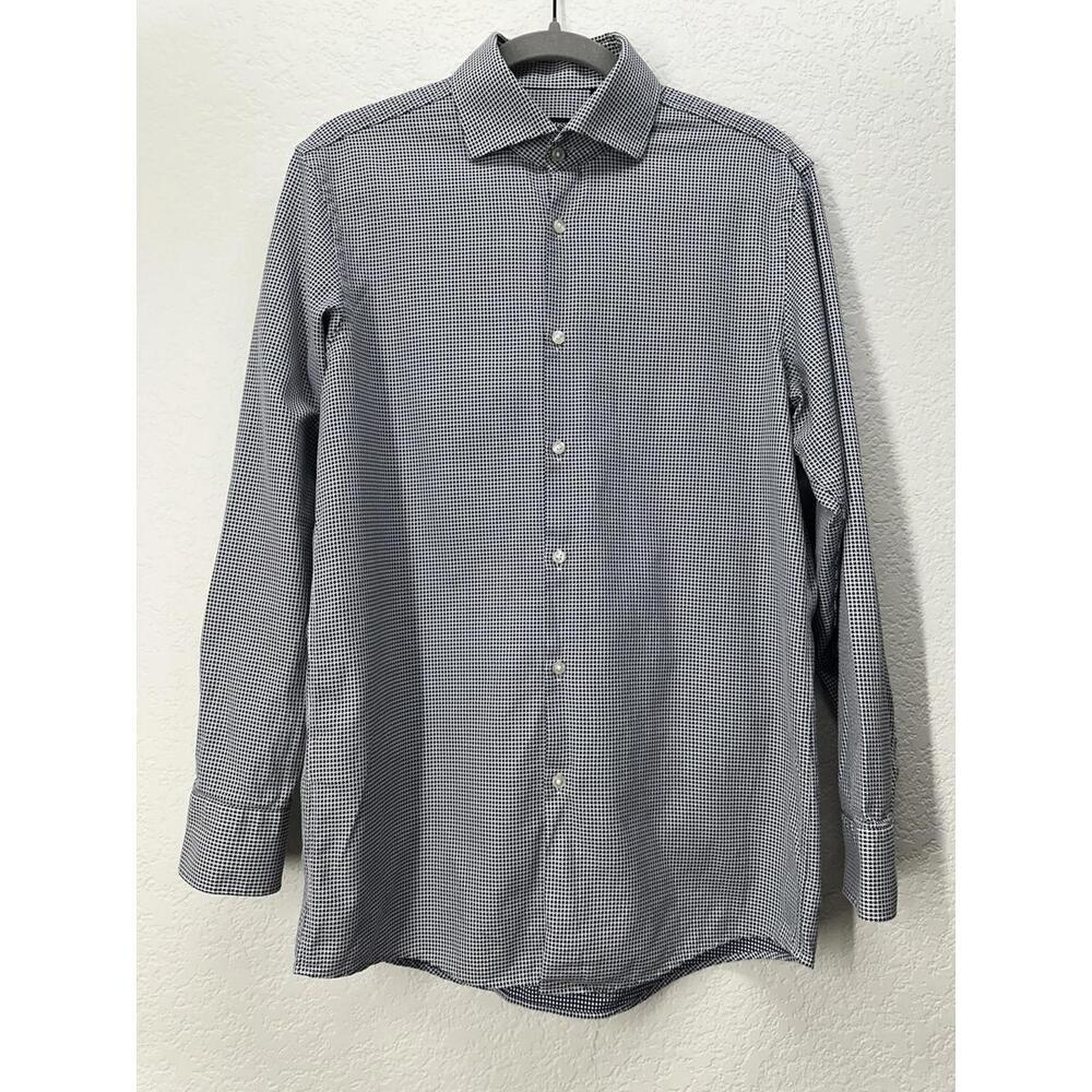 BOSS Men's Long Sleeve Checkered Dress Shirt SIze 15 1/2